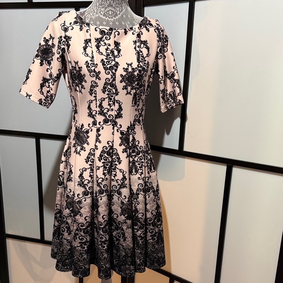 Db Established 1962 Dresses & Skirts - Blush Pink Midi Dress with Black Ornate Print